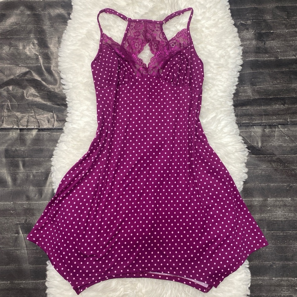 SECRET TREASURES POLKA DOT LACE SLEEPWEAR SLIP DRESS FAIRYCORE WHIMSICAL